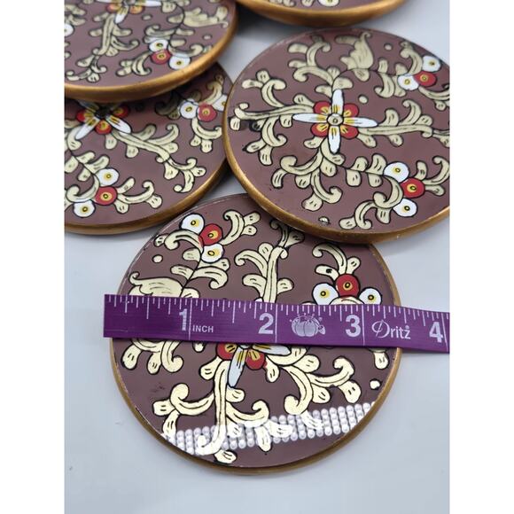 5 MCM Vintage Florentine Style Reverse Glass Painted Coasters Wood Back - Picture 6 of 7